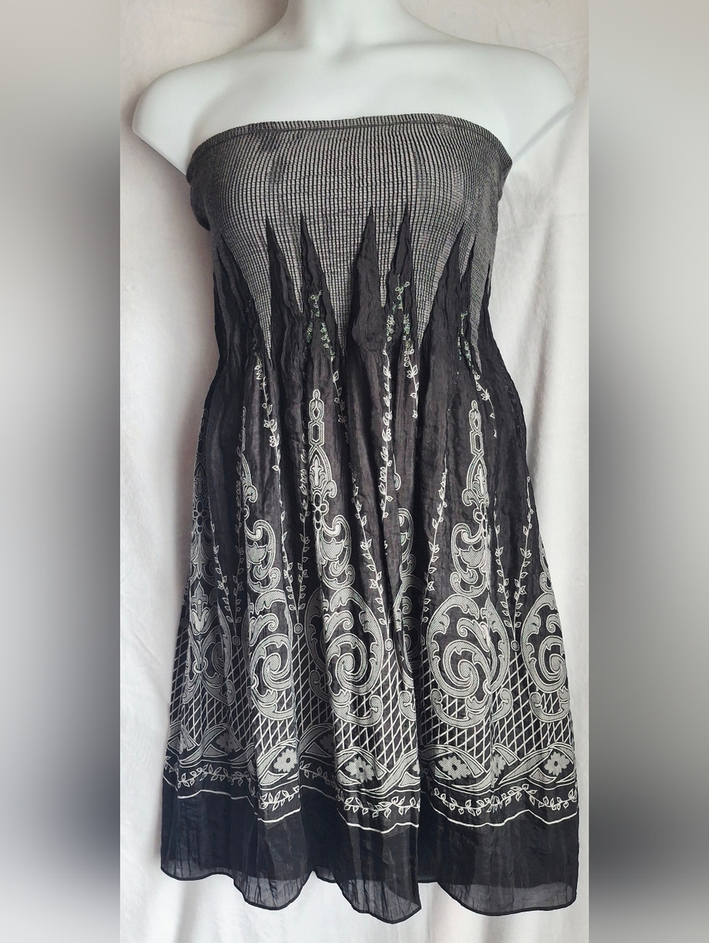 Lapis Multi-Way Strapless Embroidered Blk/Gray Maxi Dress/ Skirt/CoverUp (OSFM)